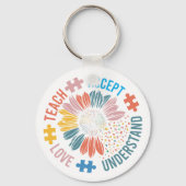 "Teach Accept Love Understand" Puzzle Piece Flower Sleutelhanger (Voorkant)