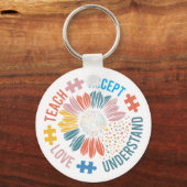 "Teach Accept Love Understand" Puzzle Piece Flower Sleutelhanger (Voorkant)
