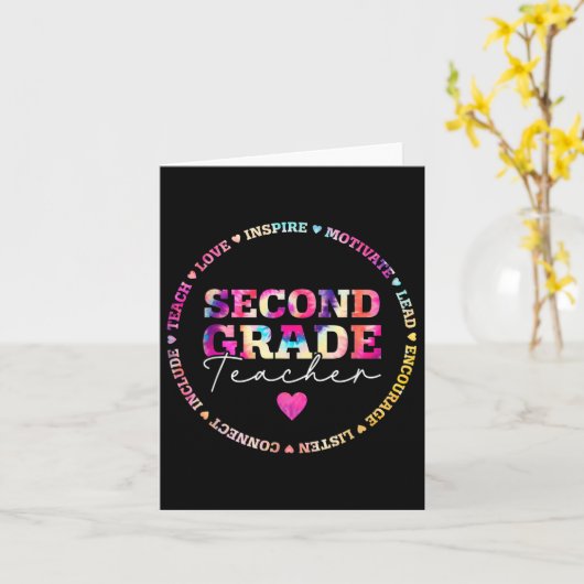 Teach Love Inspire 2e graad leraar Tie Dye Back Kaart (Gele Bloem)