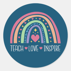 Teach Love Inspire Boho Rainbow Cute Proud Ronde Sticker