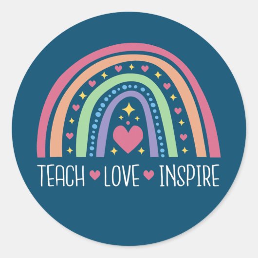 Teach Love Inspire Boho Rainbow Cute Proud Ronde Sticker (Voorkant)