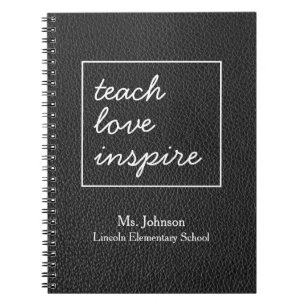 Teach Love Inspire   Faux zwarte lederen leraar Notitieboek