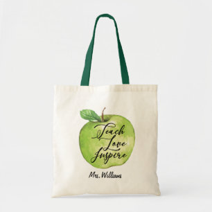 Teach, Love, Inspire Green Apple Canvas tas