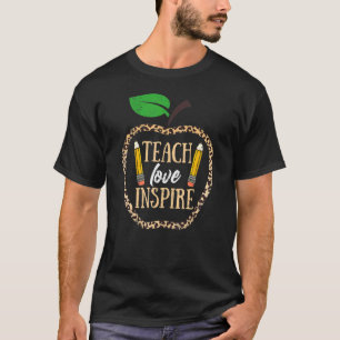 Teach Love Inspire Leopard Cheetah Print Apple Tea T-shirt