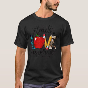Teach Love Inspire Pencil Apple Leopard Terug naar T-shirt
