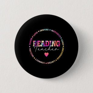 Teach Love Inspire Reading Teacher Tie Dye Ronde Button 5,7 Cm