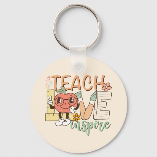 Teach Love Inspire – Schattigee schoolbenodigdhede Sleutelhanger (Voorkant)