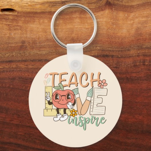 Teach Love Inspire – Schattigee schoolbenodigdhede Sleutelhanger (Voorkant)