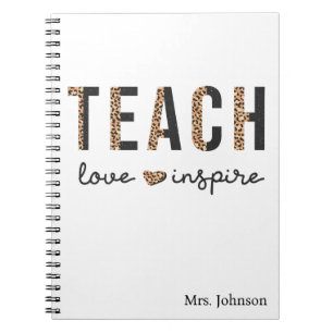 Teach Love Inspire Teacher Appreciard Leopard Notitieboek