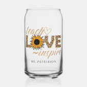 Teach Love Inspire Teacher Sunflower Moderne Name Blikvorm Glas (Voorkant)