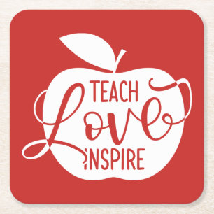 Teach Love Inspire Vierkante Kartonnen Onderzetter