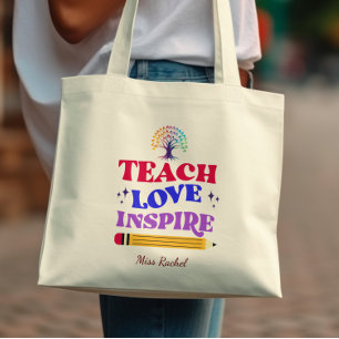Teach Love Inspireer de kleurrijke beste leraar Tote Bag