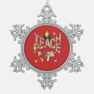 Teach-Peace-decor Tin Sneeuwvlok Ornament