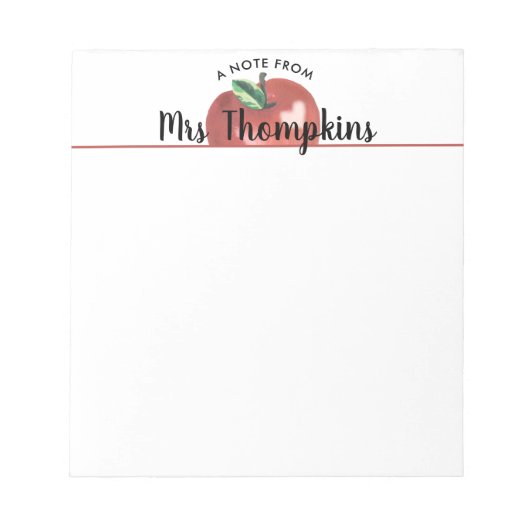 Teacher Apple Heart Red Script Name Notepad Notitieblok (Voorkant)