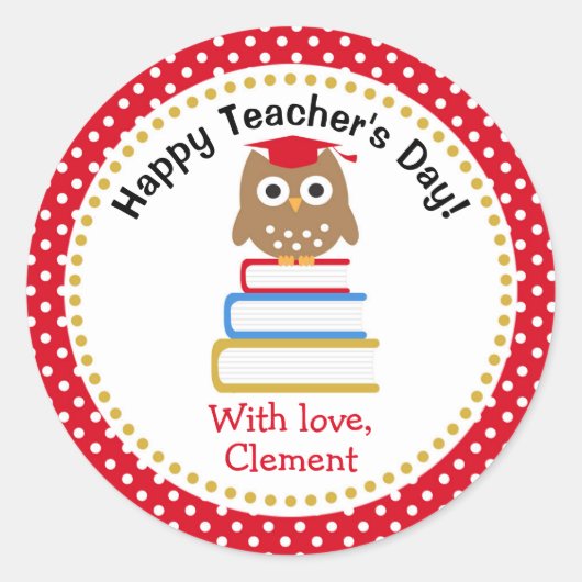 Teacher Appreciation Gift Gepersonaliseerd (Red Ow Ronde Sticker (Voorkant)