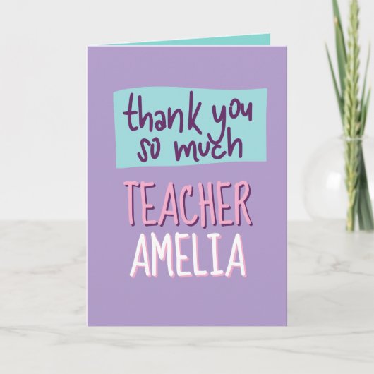 Teacher Appreciation Kaart, Paarse bedankkaart Aankondiging (Voorkant)