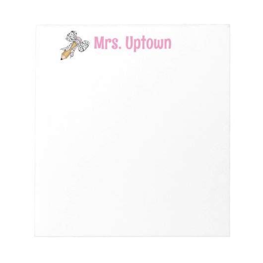 Teacher appreciation personalized pencil with bow notitieblok (Voorkant)