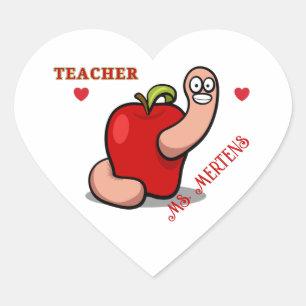 Teacher Appreciation Worm in Apple Naam toevoegen Hart Sticker