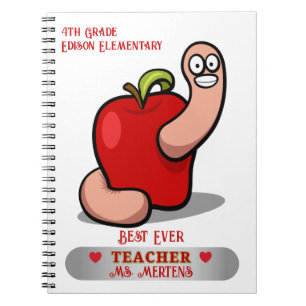 Teacher Appreciation Worm in Apple Naam toevoegen Notitieboek