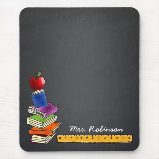 Teacher Book Stack met Apple Chalkboard Monogram Muismat (Voorkant)