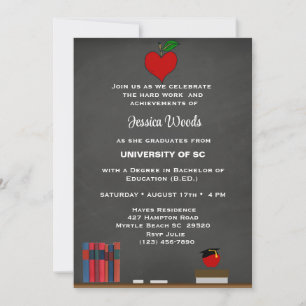 Teacher Chalkboard Heart Afstuderen Invitation Kaart