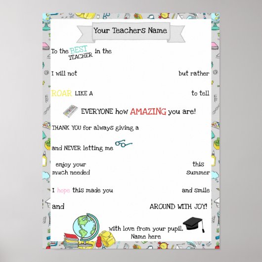 Teacher Chocolat Board, Candy Poster Message cadea (Devant)