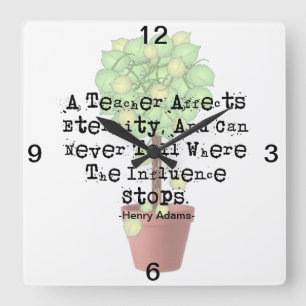 Teacher Clock Henry Adams Quote Vierkante Klok