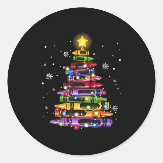 Teacher Crayon Christmas Tree Lights Student Schoo Ronde Sticker (Voorkant)