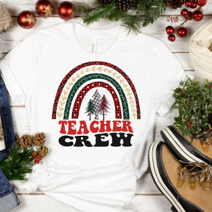 Teacher Crew Schattigee Kerstbomen Regenboog T-shirt