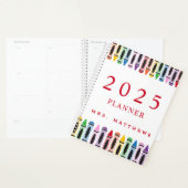 Teacher Cute Couleur Crayon 2025 Planificateur (Devant avec enveloppe)