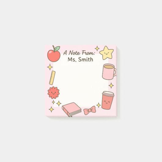 Teacher Cute Pink Personalize Post-It Sticky Notes (Voorkant)