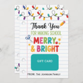 Teacher Gift Card Holder Merry & Bright Christmas Kaart (Voorkant / Achterkant)