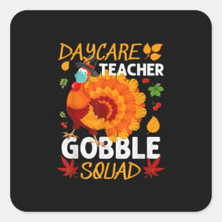 Teacher Gobble Squad Turkey Face Mask Gift Vierkante Sticker