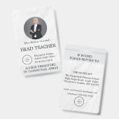 Teacher ID Card Name School Template Photo Badge  (Avant & arrière)