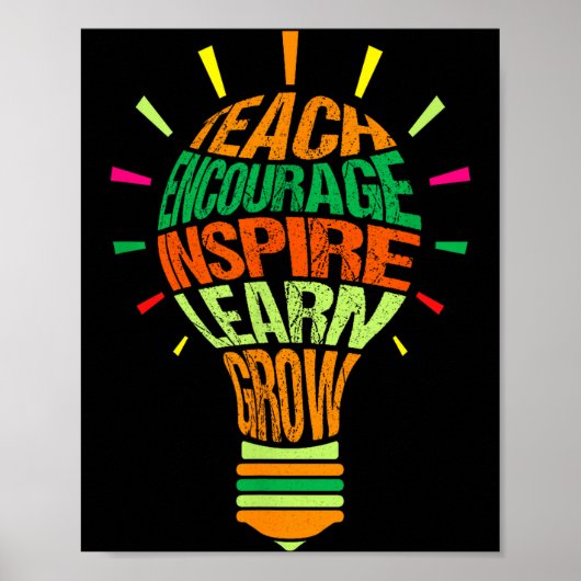Teacher Insrational Definition Colorful Lightbulb Poster (Voorkant)