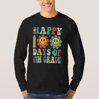 Teacher Kids Groovy 100 Days Happy 100th Day Of 4t T-shirt