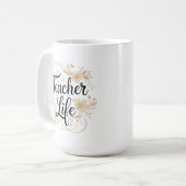 Teacher Life Floral Typography Design Koffiemok (Voorkant links)