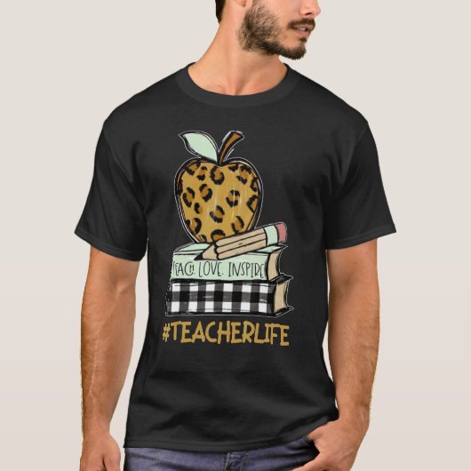 Teacher Life Leopard Apple  Teaching  Inspire T-shirt (Voorkant)