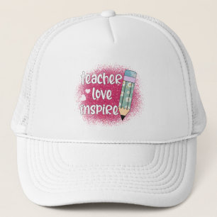 Teacher Love Inspire - Roze glitter & bloemenpotlo Trucker Pet