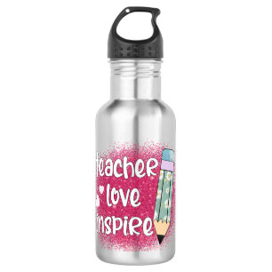 Teacher Love Inspire - Roze glitter & bloemenpotlo Waterfles