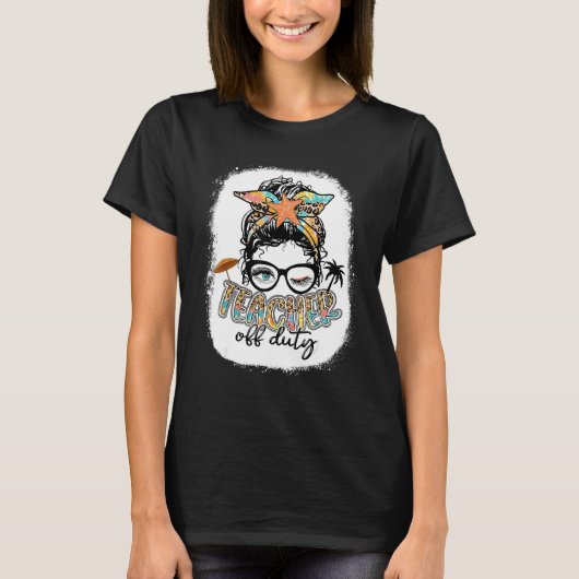 Teacher Off Duty Messy Bun Summer Leopard Beach Lo T-shirt (Voorkant)