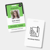Teacher Photo ID Badge – School Staff - Green (Avant & arrière)