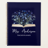 Teacher Planner Blue Wildflowers Grow From Book (Devant)