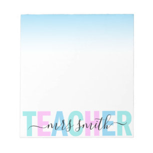 Teacher Script Name Pink Paarse Aqua Ombre Kleuren Notitieblok
