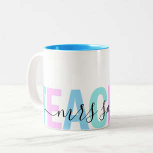 Teacher Script Name Pink Paarse Aqua Ombre Kleuren Tweekleurige Koffiemok