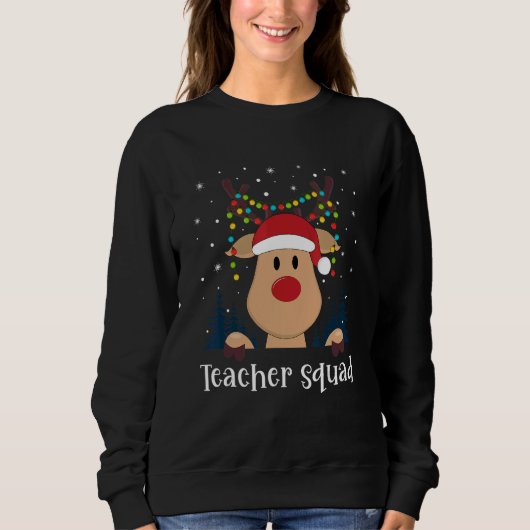 Teacher Squad Christmas Reindeer Lights Tree Xmas Trui (Voorkant)