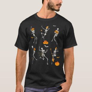 Teacher Squad Retro Halloween Skeleton Dance Pumpk T-shirt