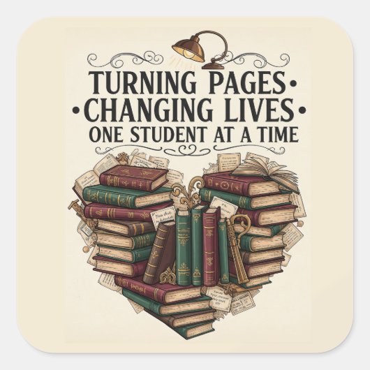 Teacher Sticker | Turning Pages Book Heart Quote (Voorkant)
