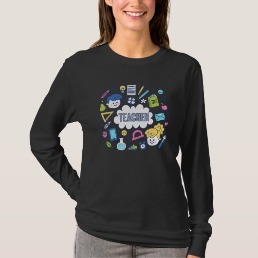 Teacher Study Pencil Apple Caculator Eraser T-shirt (Voorkant)