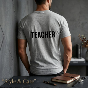 TEACHER Tekst Grijs T-Shirt met Achterprint voor M